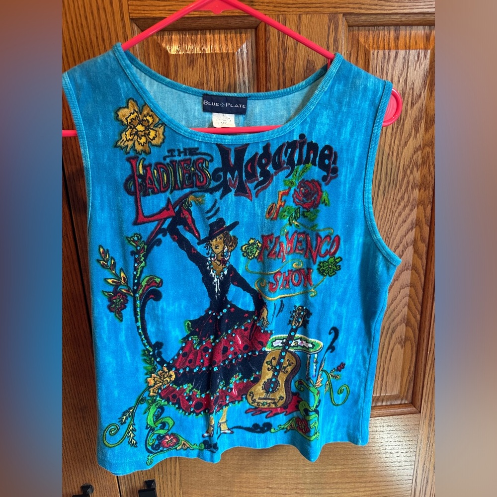 Blue Plate Flamenco Show Tabk Top Ladies Magazine Size Large Sz L